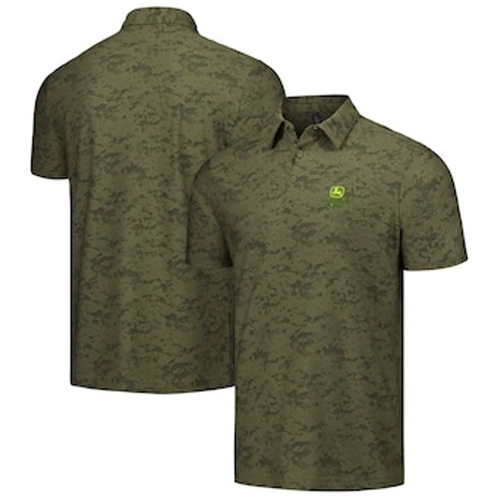 Men's adidas Olive John Deere Classic Textured Jacquard Polo