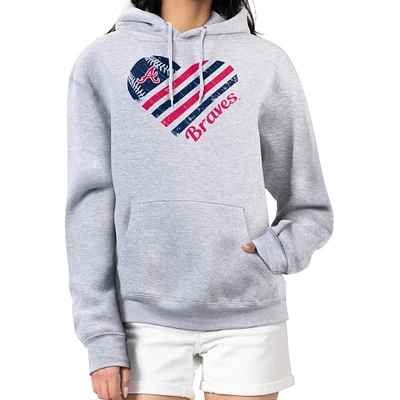Women's G-III 4Her by Carl Banks  Heather Gray Atlanta Braves Heart Fleece Pullover Hoodie