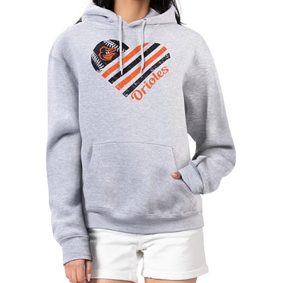 Women's G-III 4Her by Carl Banks  Heather Gray Baltimore Orioles Heart Fleece Pullover Hoodie