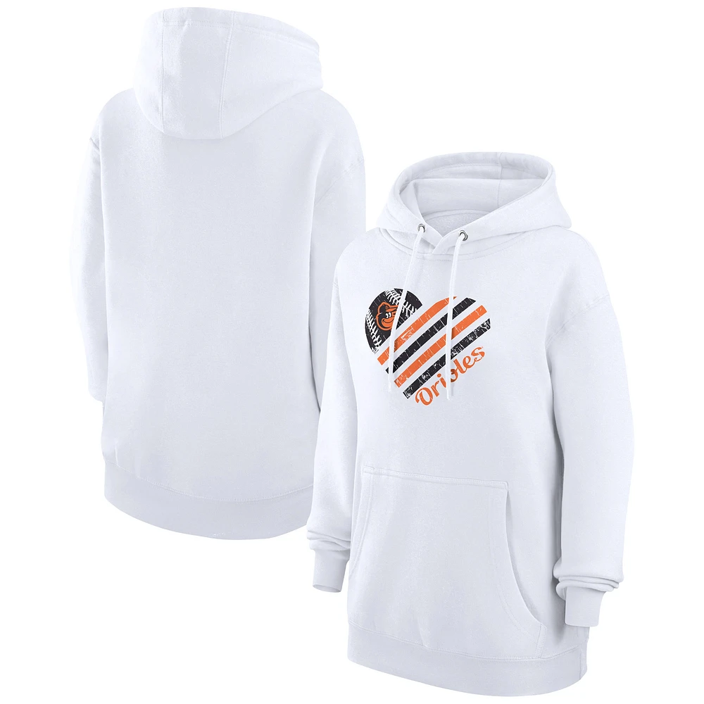 Women's G-III 4Her by Carl Banks White Baltimore Orioles Heart Fleece Pullover Hoodie