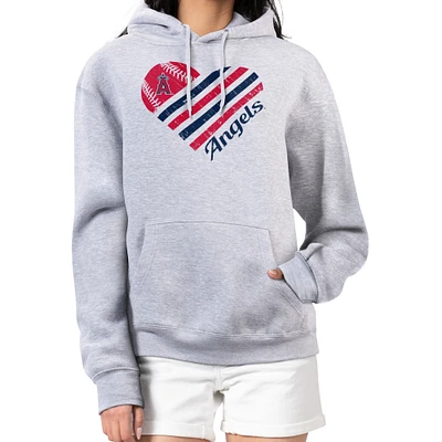 Women's G-III 4Her by Carl Banks  Heather Gray Los Angeles Angels Heart Fleece Pullover Hoodie