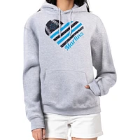 Women's G-III 4Her by Carl Banks  Heather Gray Miami Marlins Heart Fleece Pullover Hoodie