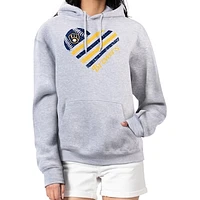 Women's G-III 4Her by Carl Banks  Heather Gray Milwaukee Brewers Heart Fleece Pullover Hoodie