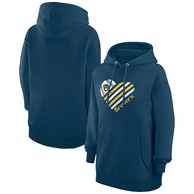 Women's G-III 4Her by Carl Banks  Navy Milwaukee Brewers Heart Fleece Pullover Hoodie