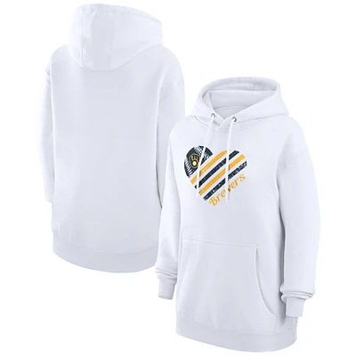 Women's G-III 4Her by Carl Banks  White Milwaukee Brewers Heart Fleece Pullover Hoodie