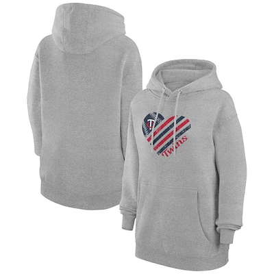 Women's G-III 4Her by Carl Banks  Heather Gray Minnesota Twins Heart Fleece Pullover Hoodie