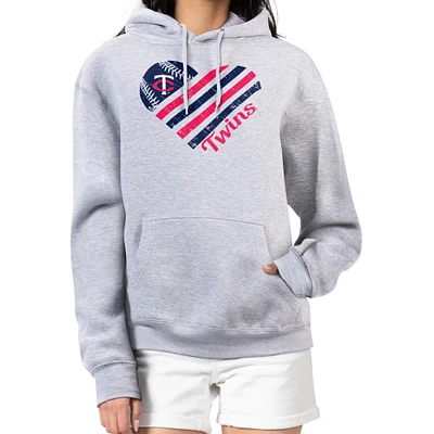 Women's G-III 4Her by Carl Banks  Heather Gray Minnesota Twins Heart Fleece Pullover Hoodie