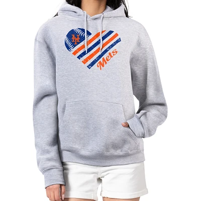 Women's G-III 4Her by Carl Banks  Heather Gray New York Mets Heart Fleece Pullover Hoodie