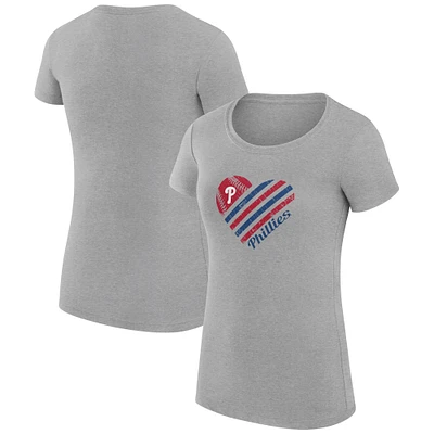 Women's G-III 4Her by Carl Banks  Heather Gray Philadelphia Phillies Heart Graphic Fitted T-Shirt