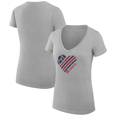 Women's G-III 4Her by Carl Banks  Heather Gray Atlanta Braves Heart V-Neck Fitted T-Shirt