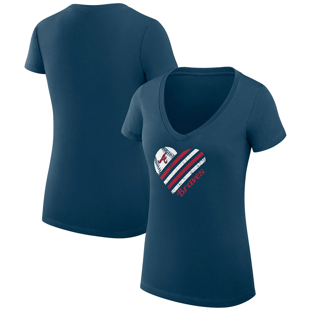 Women's G-III 4Her by Carl Banks Navy Atlanta Braves Heart V-Neck Fitted T-Shirt