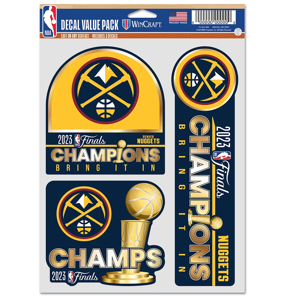 WinCraft  Denver Nuggets 2023 NBA Finals Champions Three-Pack Fan Decal