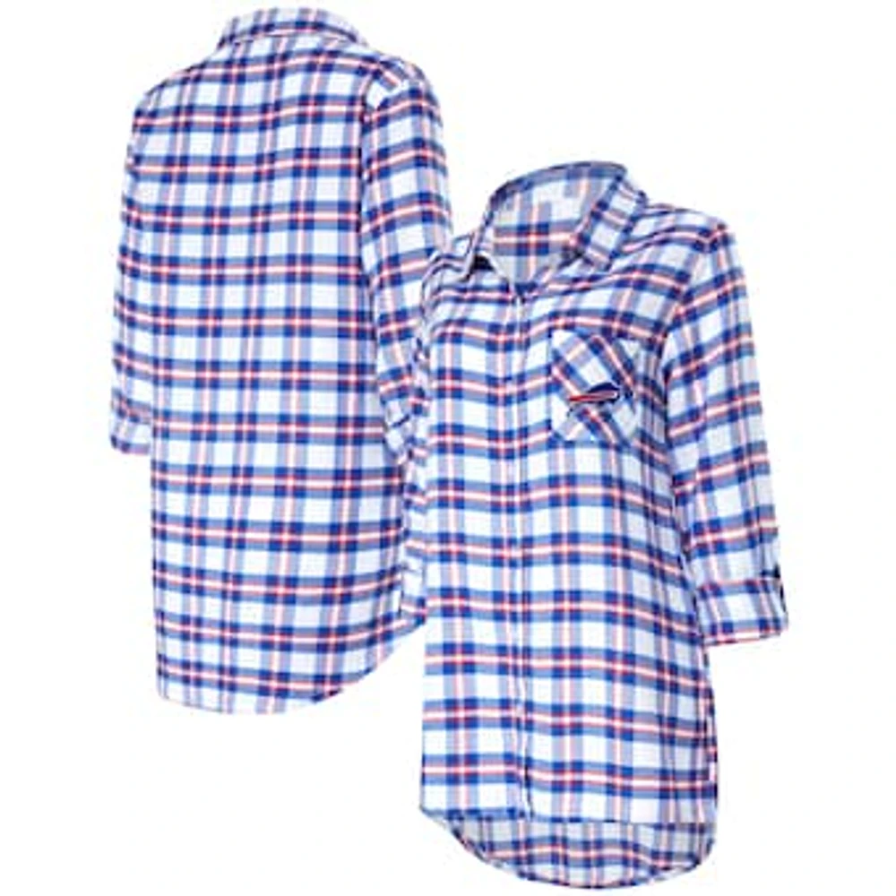 Women's Concepts Sport Royal Buffalo Bills Sienna Plaid Full-Button Long Sleeve Nightshirt