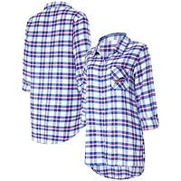 Women's Concepts Sport Royal Buffalo Bills Sienna Plaid Full-Button Long Sleeve Nightshirt