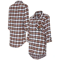 Women's Concepts Sport Black Cincinnati Bengals Sienna Plaid Full-Button Long Sleeve Nightshirt