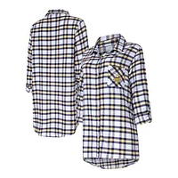 Women's Concepts Sport Purple Minnesota Vikings Sienna Plaid Full-Button Long Sleeve Nightshirt