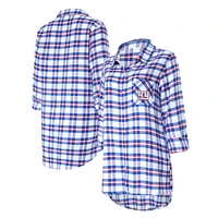 Women's Concepts Sport Royal New York Giants Sienna Plaid Full-Button Long Sleeve Nightshirt