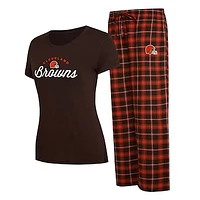 Women's Concepts Sport Brown/Orange Cleveland Browns Arctic T-Shirt & Flannel Pants Sleep Set