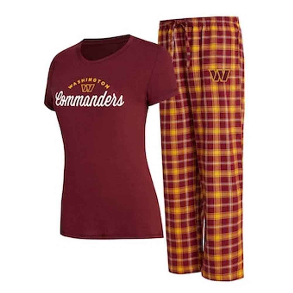 Women's Concepts Sport Burgundy/Gold Washington Commanders Arctic T-Shirt & Flannel Pants Sleep Set