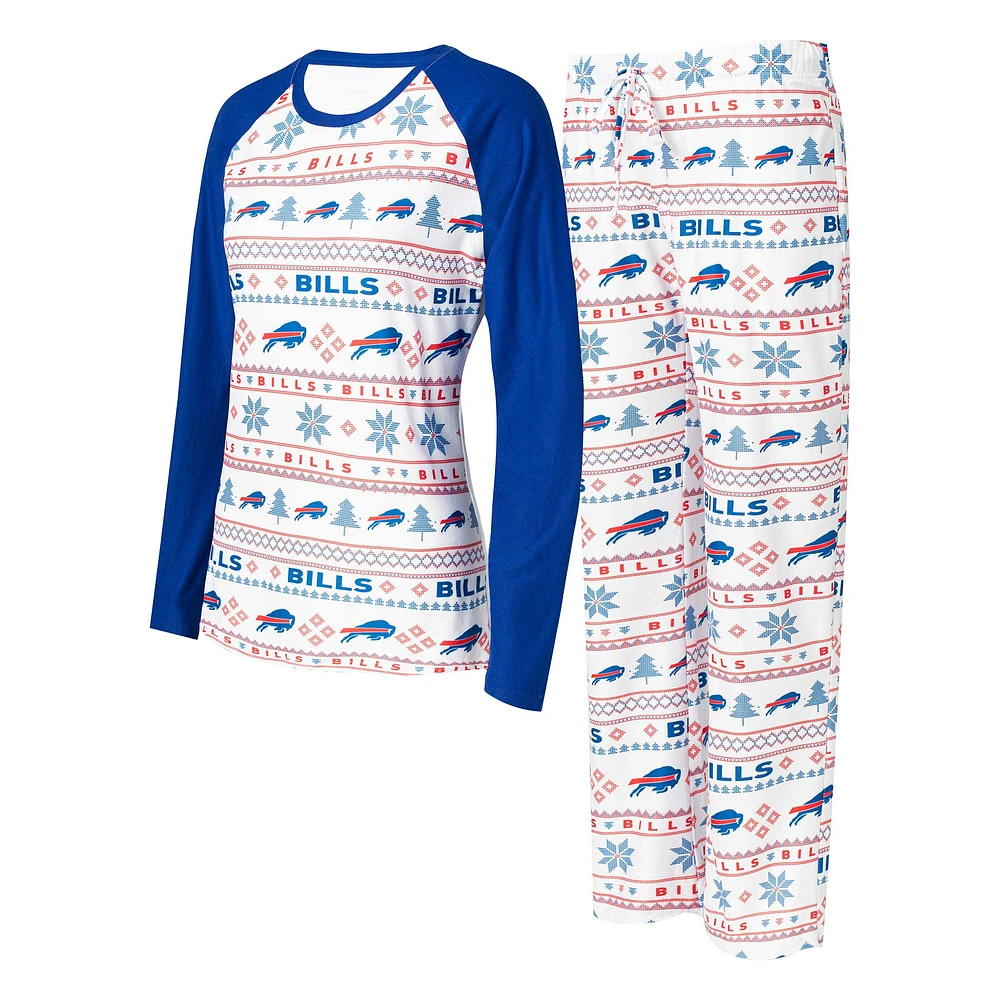 Women's Concepts Sport White/Royal Buffalo Bills Tinsel Raglan Long Sleeve T-Shirt & Pants Sleep Set