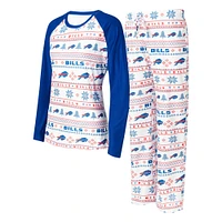 Women's Concepts Sport White/Royal Buffalo Bills Tinsel Raglan Long Sleeve T-Shirt & Pants Sleep Set