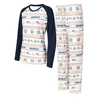 Women's Concepts Sport White/Navy Denver Broncos Tinsel Raglan Long Sleeve T-Shirt & Pants Sleep Set