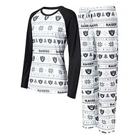 Women's Concepts Sport White/Black Las Vegas Raiders Tinsel Raglan Long Sleeve Top & Pants Sleep Set