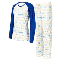 Women's Concepts Sport White/Powder Blue Los Angeles Chargers Tinsel Raglan Long Sleeve Top & Pants Sleep Set