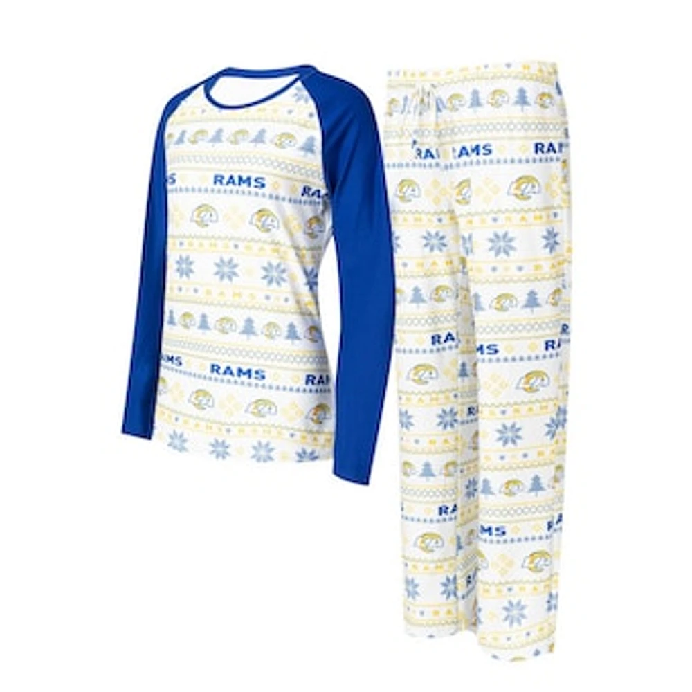 Women's Concepts Sport White/Royal Los Angeles Rams Tinsel Raglan Long Sleeve T-Shirt & Pants Sleep Set