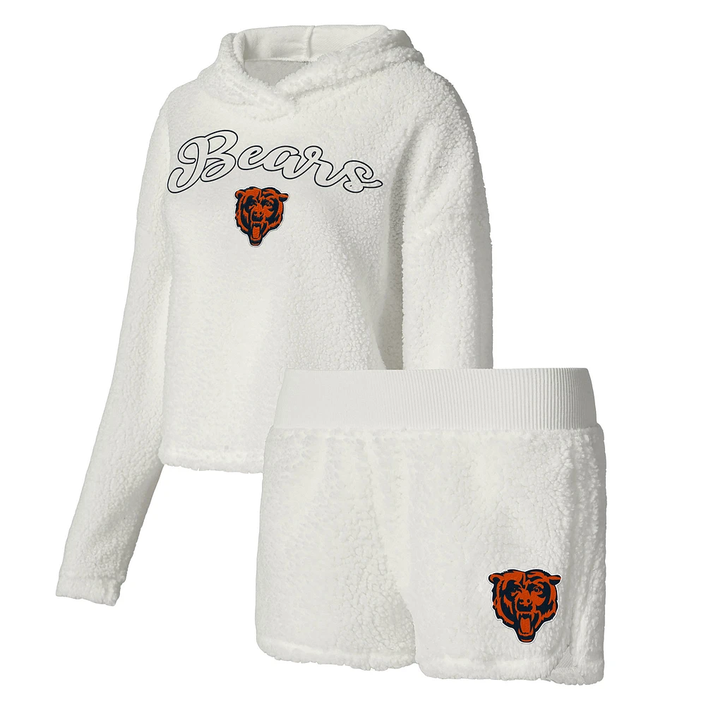 Women's Concepts Sport  White Chicago Bears Fluffy Pullover Sweatshirt & Shorts Sleep Set