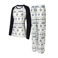 Women's Concepts Sport White/Black New Orleans Saints Tinsel Raglan Long Sleeve T-Shirt & Pants Sleep Set