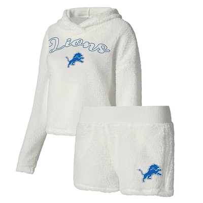 Women's Concepts Sport  White Detroit Lions Fluffy Pullover Sweatshirt & Shorts Sleep Set