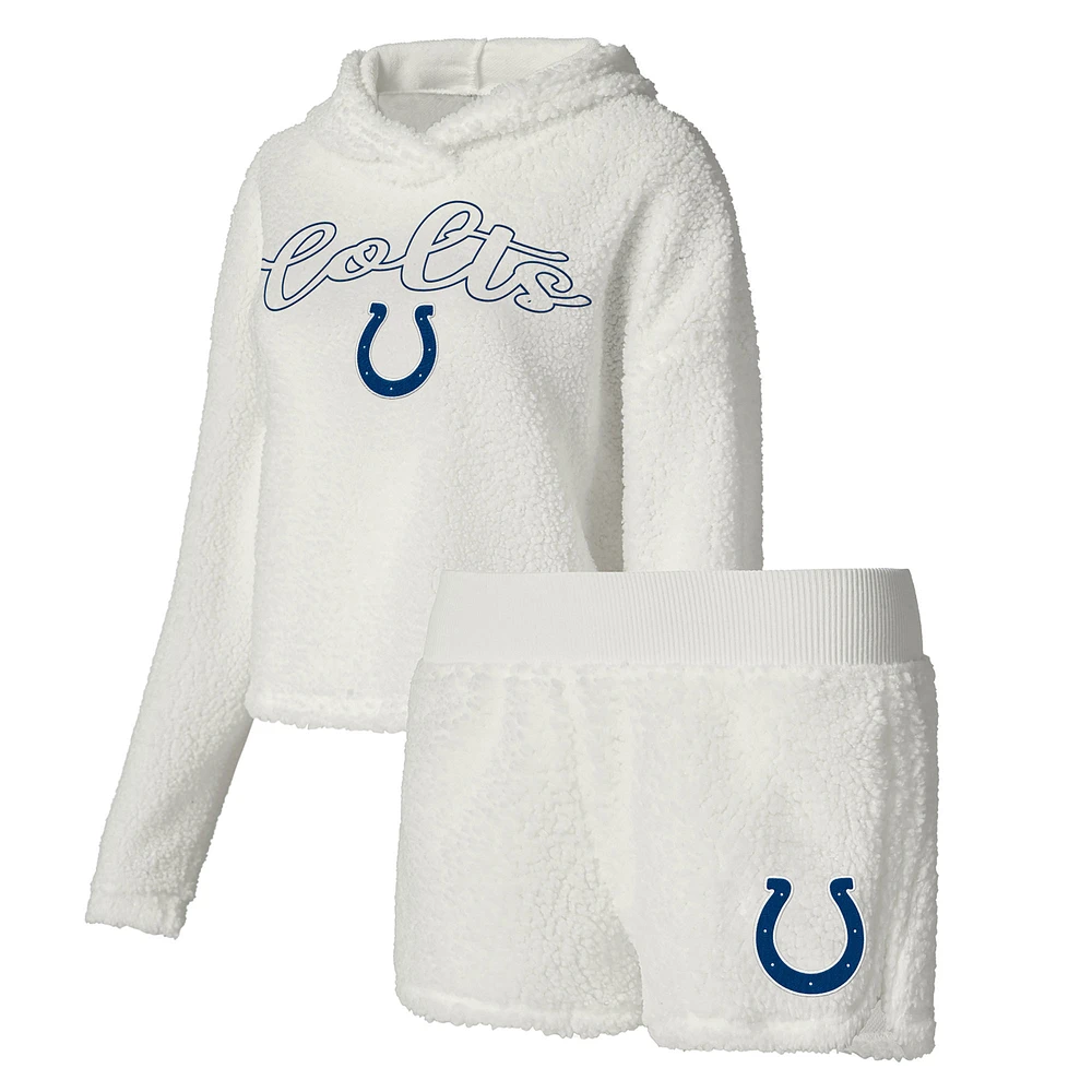 Women's Concepts Sport  White Indianapolis Colts Fluffy Pullover Sweatshirt & Shorts Sleep Set