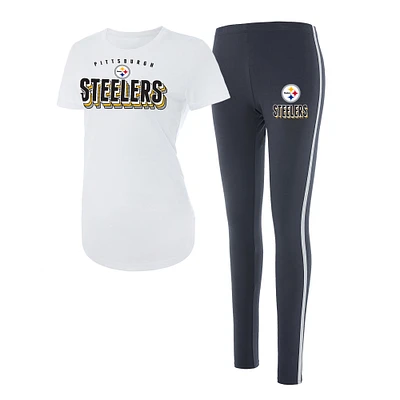 Women's Concepts Sport White/Charcoal Pittsburgh Steelers Sonata T-Shirt & Leggings Set