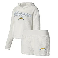 Women's Concepts Sport  White Los Angeles Chargers Fluffy Pullover Sweatshirt & Shorts Sleep Set