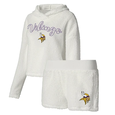 Women's Concepts Sport  White Minnesota Vikings Fluffy Pullover Sweatshirt & Shorts Sleep Set