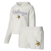 Women's Concepts Sport  White Minnesota Vikings Fluffy Pullover Sweatshirt & Shorts Sleep Set