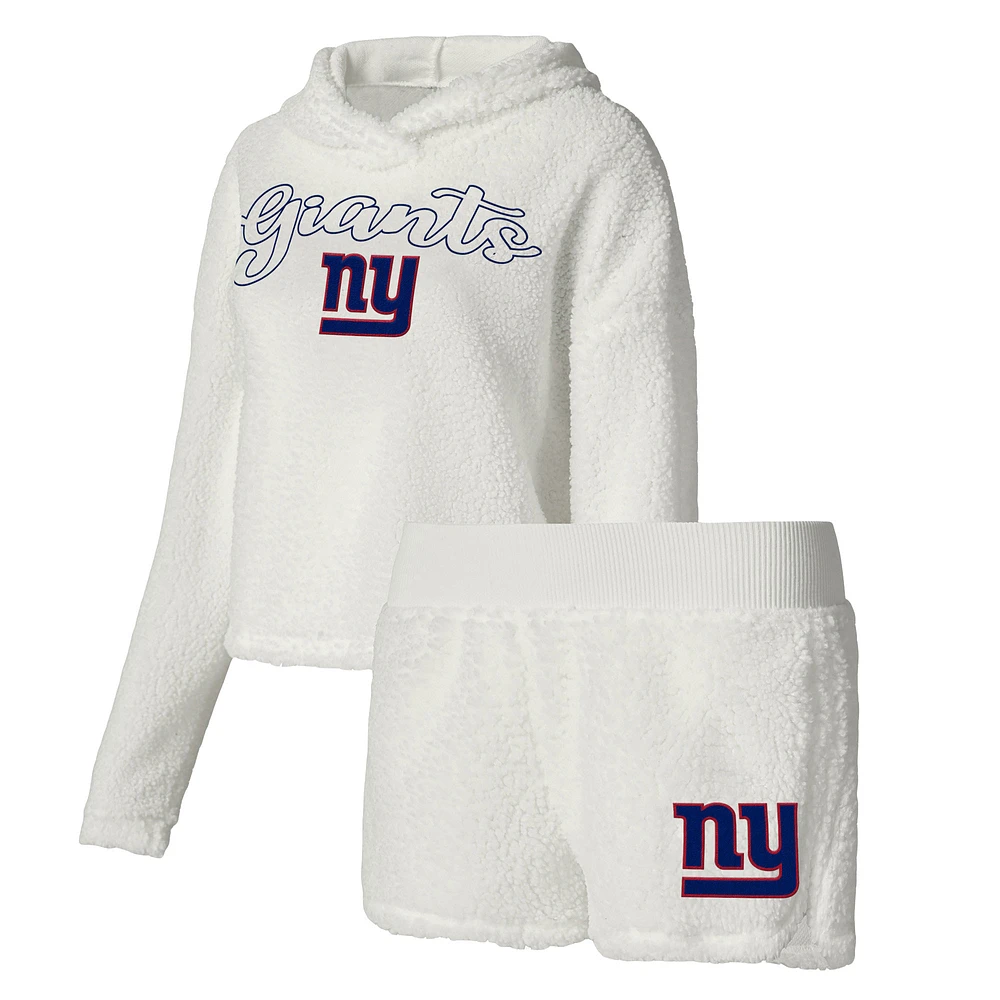 Women's Concepts Sport  White New York Giants Fluffy Pullover Sweatshirt & Shorts Sleep Set