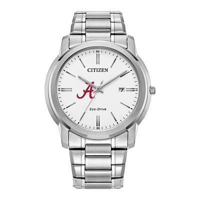 Men's Citizen Watch Silver Alabama Crimson Tide Eco-Drive Dial Stainless Steel Watch