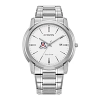 Men's Citizen Watch Silver Arizona Wildcats Eco-Drive White Dial Stainless Steel Watch