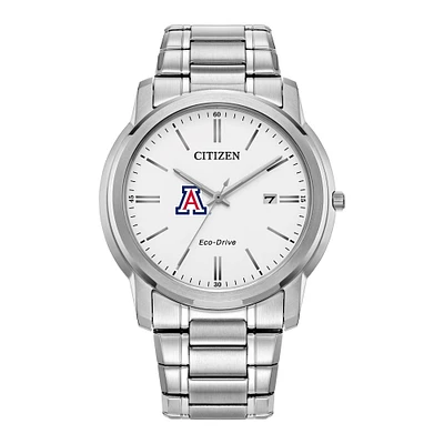 Men's Citizen Watch Silver Arizona Wildcats Eco-Drive White Dial Stainless Steel Watch