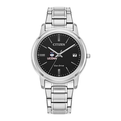 Women's Citizen Watch Silver UConn Huskies Eco-Drive Black Dial Stainless Steel Watch