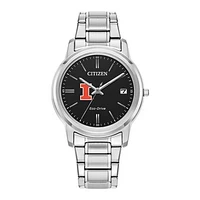 Women's Citizen Watch Silver Illinois Fighting Illini Eco-Drive Black Dial Stainless Steel Watch