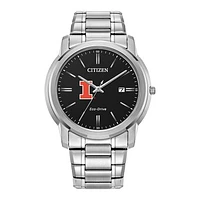 Men's Citizen Watch Silver Illinois Fighting Illini Eco-Drive Black Dial Stainless Steel Watch