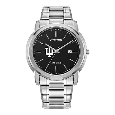 Men's Citizen Watch Silver Indiana Hoosiers Eco-Drive Black Dial Stainless Steel Watch