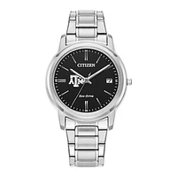 Women's Citizen Watch Silver Texas A&M Aggies Eco-Drive Black Dial Stainless Steel Watch