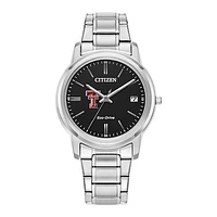 Women's Citizen Watch Silver Texas Tech Red Raiders Eco-Drive Black Dial Stainless Steel Watch