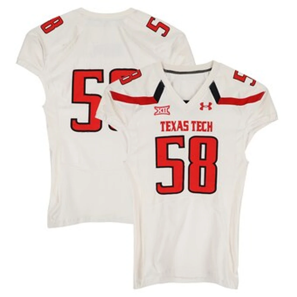 Texas Tech Red Raiders Team-Issued #58 White Jersey from the NCAA Football Season