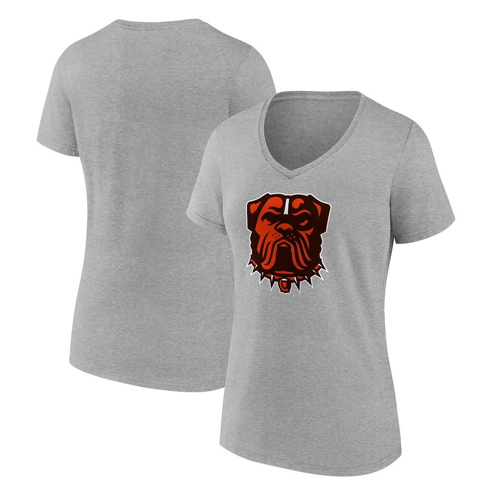 Women's Fanatics Heather Charcoal Cleveland Browns Dawg Logo V-Neck T-Shirt