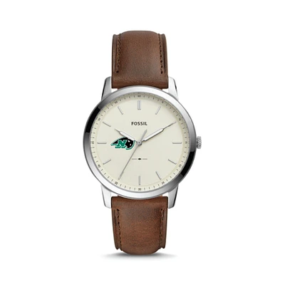 Men's Fossil  Silver Nichols College Bison The Minimalist Brown Leather Watch